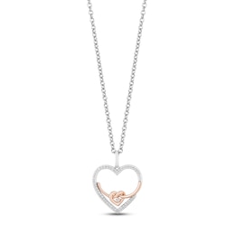Hallmark Diamonds Heart Knot Necklace 1/10 ct tw Sterling Silver & 10K Rose Gold 18&quot;