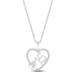 Diamond Quinceañera Heart Necklace 1/15 ct tw Round-cut Sterling Silver 18&quot;