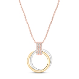 Diamond Circle Necklace 1/15 ct tw Round-cut 10K Tri-Tone Gold 18&quot;