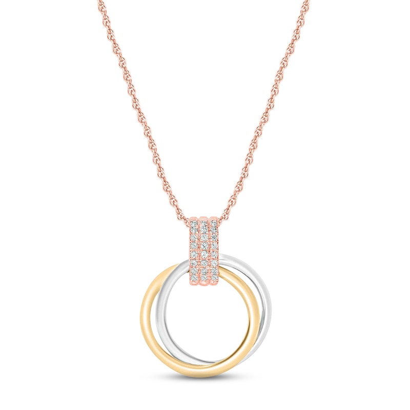 Main Image 1 of Diamond Circle Necklace 1/15 ct tw Round-cut 10K Tri-Tone Gold 18&quot;