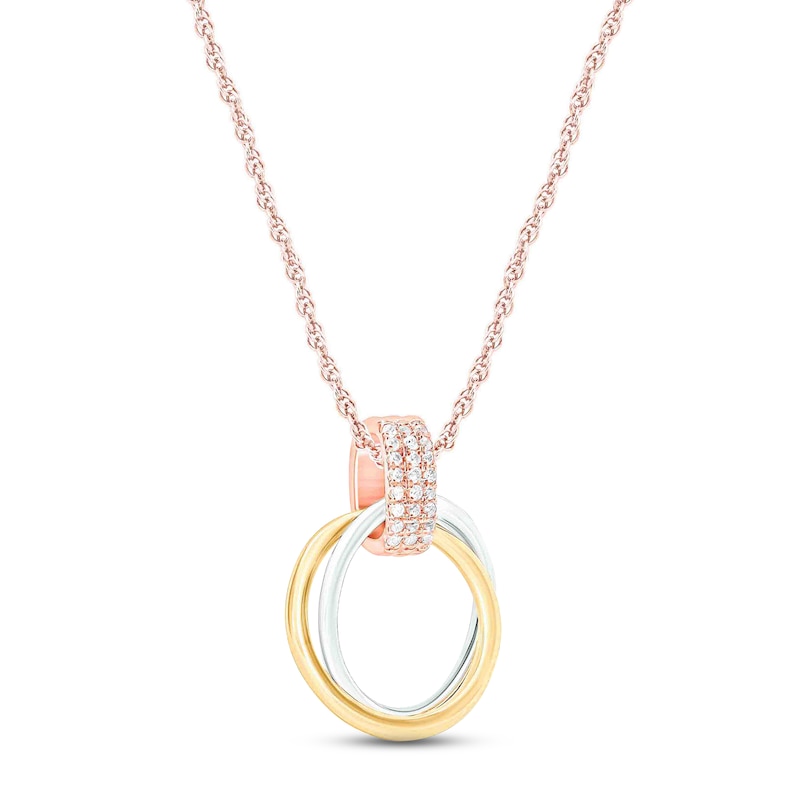 Main Image 2 of Diamond Circle Necklace 1/15 ct tw Round-cut 10K Tri-Tone Gold 18&quot;