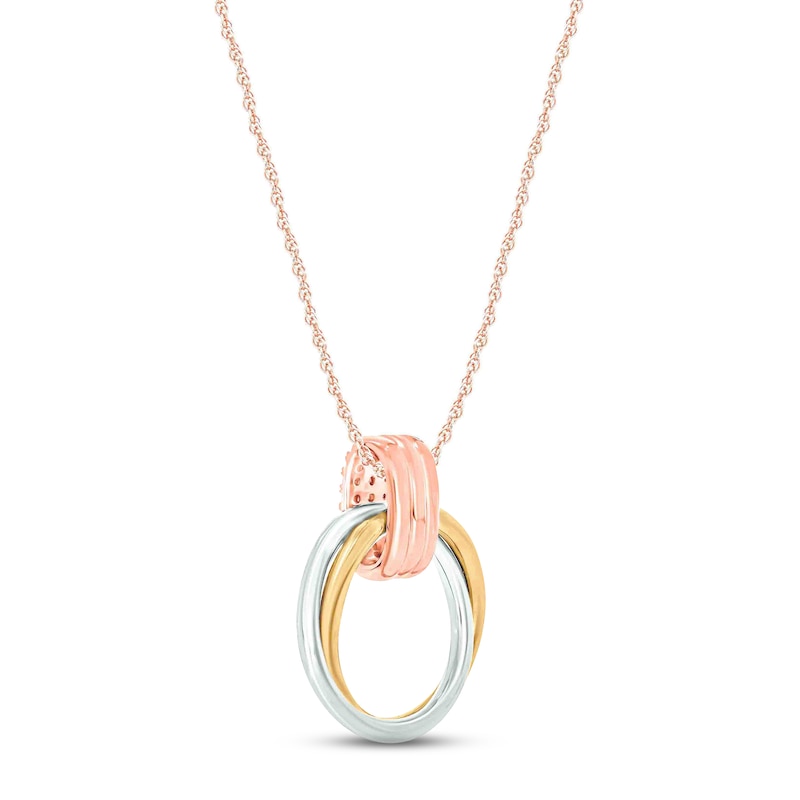 Main Image 3 of Diamond Circle Necklace 1/15 ct tw Round-cut 10K Tri-Tone Gold 18&quot;