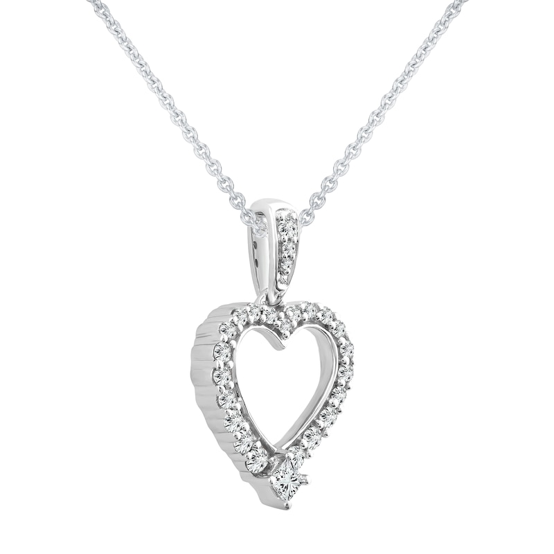 Diamond Heart Necklace 1/5 ct tw Princess & Round-cut Sterling Silver ...