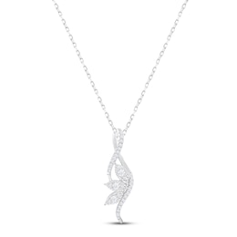 Diamond Leaf Swirl Necklace 1/5 ct tw Round-cut Sterling Silver 18&quot;