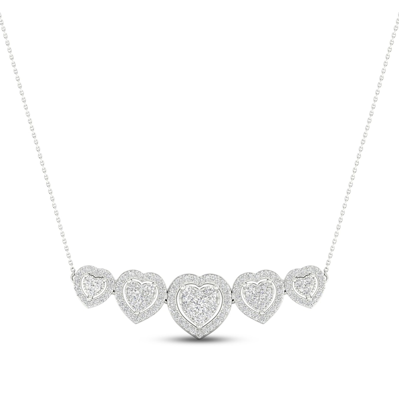 Main Image 1 of Diamond Five-Heart Necklace 1/2 ct tw Round-cut 10K White Gold 18&quot;