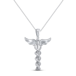 Diamond Caduceus Necklace 1/6 ct tw Round-cut Sterling Silver 18&quot;