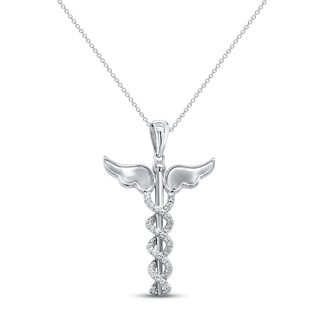 Diamond Caduceus Necklace 1/6 ct tw Round-cut Sterling Silver 18