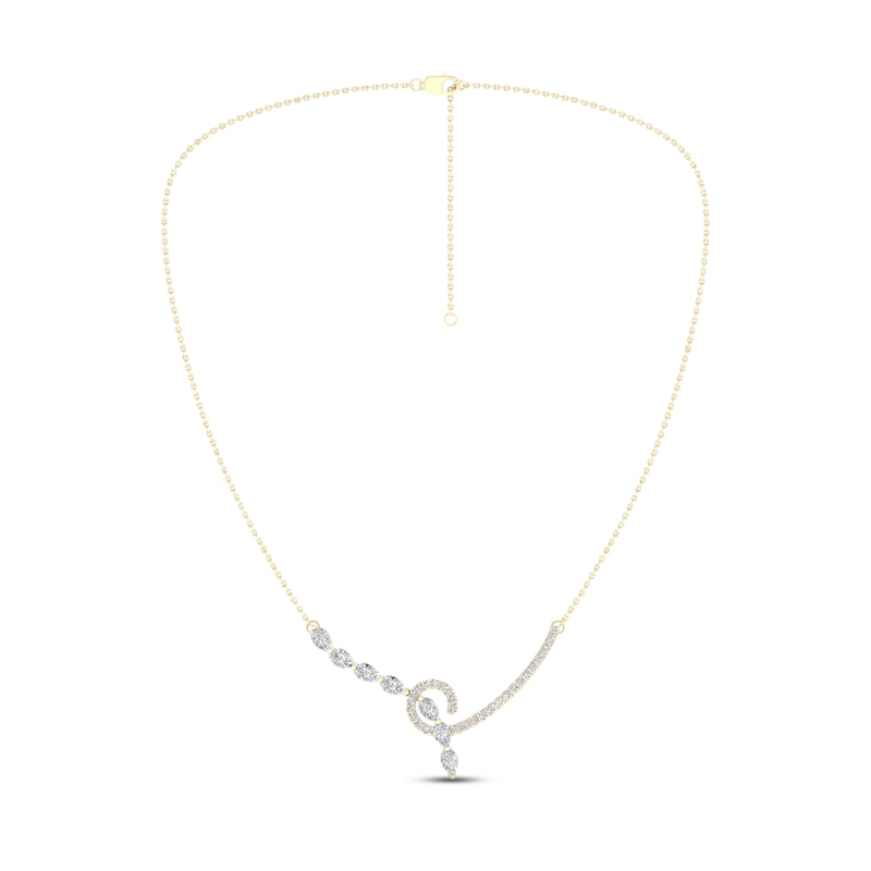 Main Image 3 of Diamond Swirl Necklace 1 ct tw Pear & Round-cut 14K Yellow Gold 18&quot;