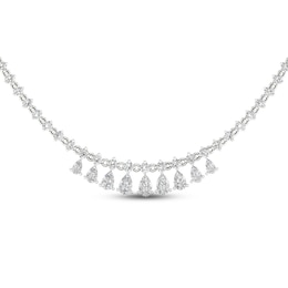 Diamond Riviera Necklace 10 ct tw Pear & Round-cut 14K White Gold 18&quot;