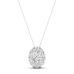 Diamond Oval Halo Necklace 2 ct tw Oval & Round-cut 14K White Gold 18&quot;