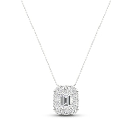 Diamond Necklace 2 ct tw Emerald & Round-cut 14K White Gold 18&quot;
