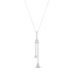 Diamond Double Drop Necklace 1/2 ct tw Pear & Round-cut 14K White Gold 18&quot;