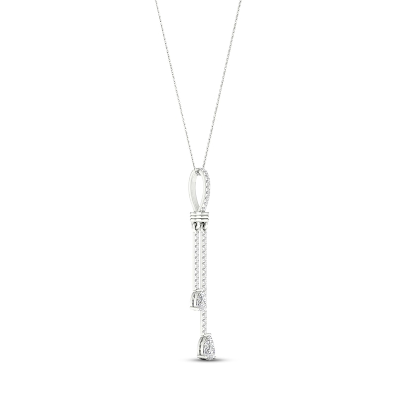 Main Image 2 of Diamond Double Drop Necklace 1/2 ct tw Pear & Round-cut 14K White Gold 18&quot;