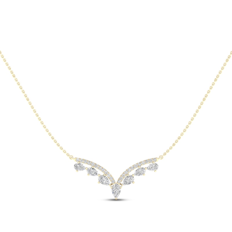 14K White Gold V Shaped Diamond Necklace