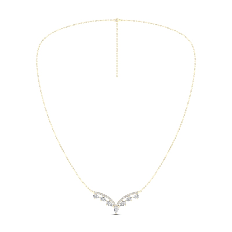 Main Image 2 of Diamond V Necklace 1-1/2 ct tw Pear & Round-cut 14K Yellow Gold 18&quot;