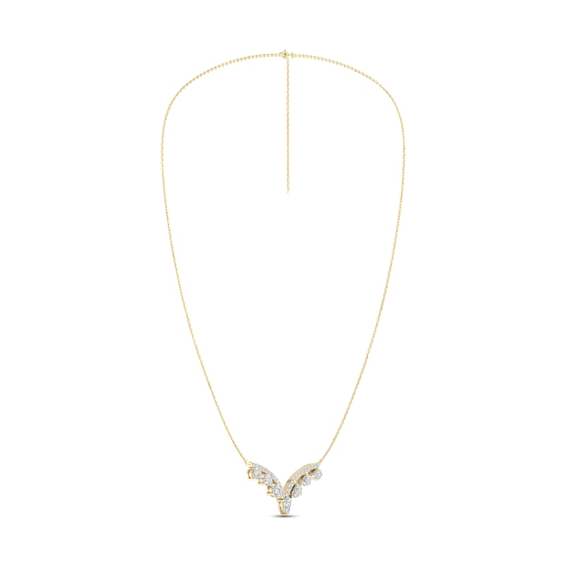 Main Image 3 of Diamond V Necklace 1-1/2 ct tw Pear & Round-cut 14K Yellow Gold 18&quot;