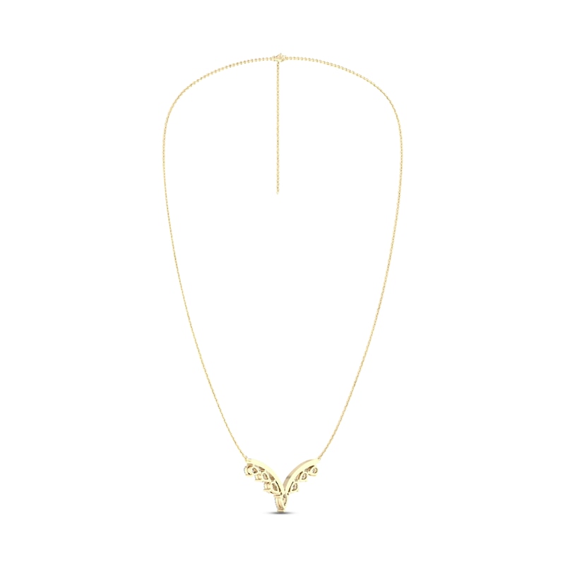 Main Image 5 of Diamond V Necklace 1-1/2 ct tw Pear & Round-cut 14K Yellow Gold 18&quot;