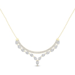 Diamond Double Row Necklace 2 ct tw Pear & Round-cut 14K Yellow Gold 18&quot;