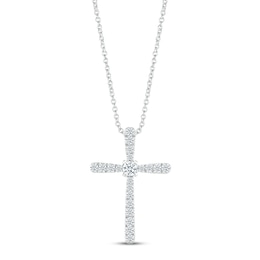 Diamond Tapered Cross Necklace 1/5 ct tw Round-cut 10K White Gold 18&quot;