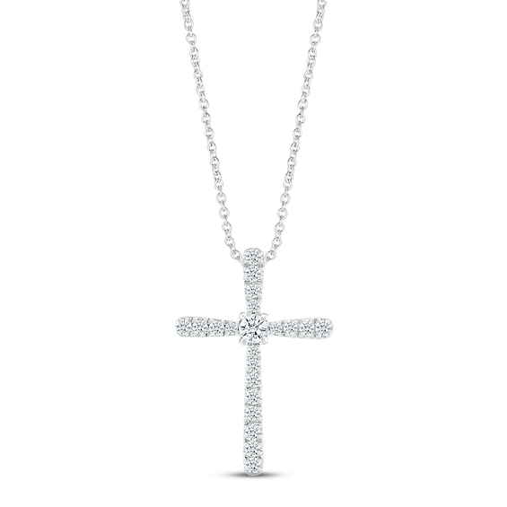 Diamond Tapered Cross Necklace 1/5 ct tw Round-cut 10K White Gold 18"