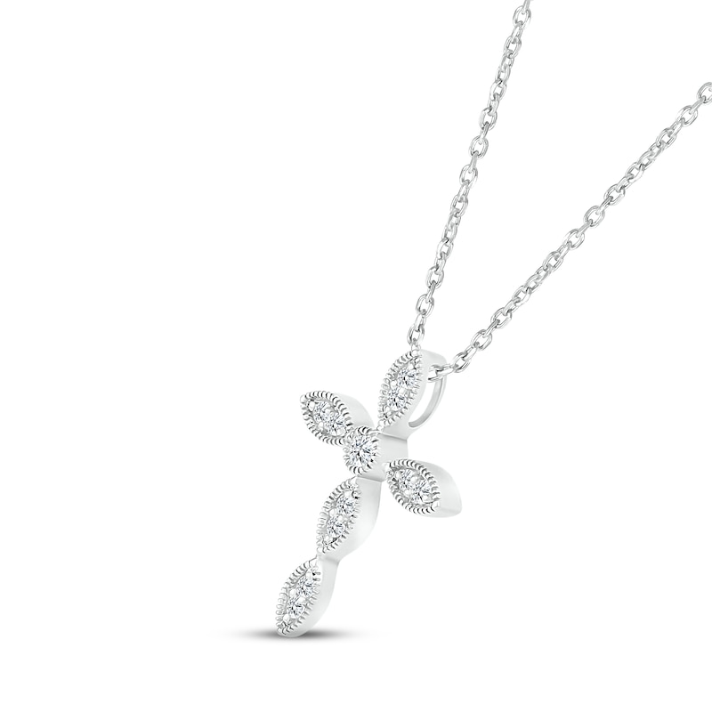 Main Image 2 of Milgrain Cross Necklace 1/8 ct tw Round-cut 10K White Gold 18&quot;