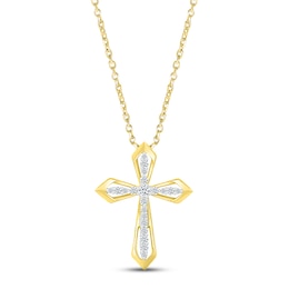 Diamond Double Cross Necklace 1/4 ct tw Round-cut 10K Yellow Gold 18&quot;