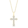 Thumbnail Image 1 of Diamond Milgrain Scalloped Cross Necklace 1/6 ct tw Round-cut 10K Yellow Gold 18&quot;