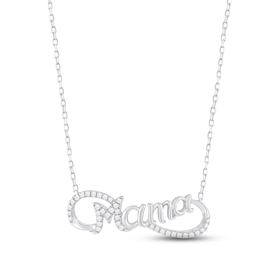 Diamond "Mama" Infinity Necklace 1/6 ct tw Round-cut Sterling Silver 18"