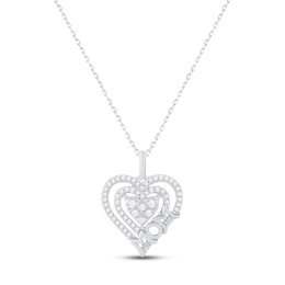 Diamond Heart &quot;Mom&quot; Necklace 1/4 ct tw Round-cut Sterling Silver 18&quot;