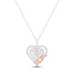 Diamond Heart &quot;Mom&quot; Necklace 1/4 ct tw Round-cut 10K Two-Tone Gold 18&quot;