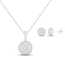 Diamond &quot;Mom&quot; Boxed Set 1/2 ct tw Round-cut Sterling Silver & 10K Rose Gold 18&quot;