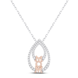 Diamond &quot;Mom&quot; Teardrop Necklace 1/4 ct tw Round-cut Sterling Silver & 10K Rose Gold 18&quot;