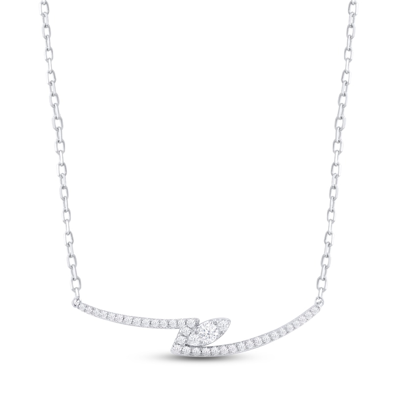 Main Image 1 of Diamond Marquise Bar Necklace 1/4 ct tw Round-cut 10K White Gold 18&quot;