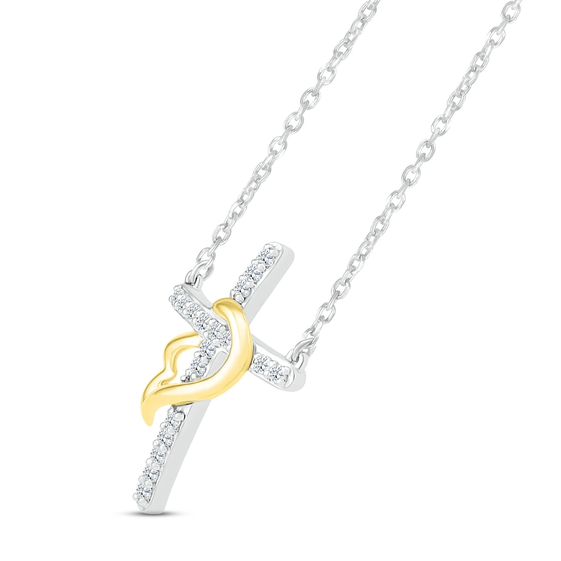 Diamond Cross Necklace 1/15 ct tw Round-cut Sterling Silver & 10K Yellow Gold 18"