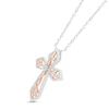 Thumbnail Image 1 of Diamond Cross Necklace 1/8 ct tw Round-cut Sterling Silver & 10K Rose Gold 18"