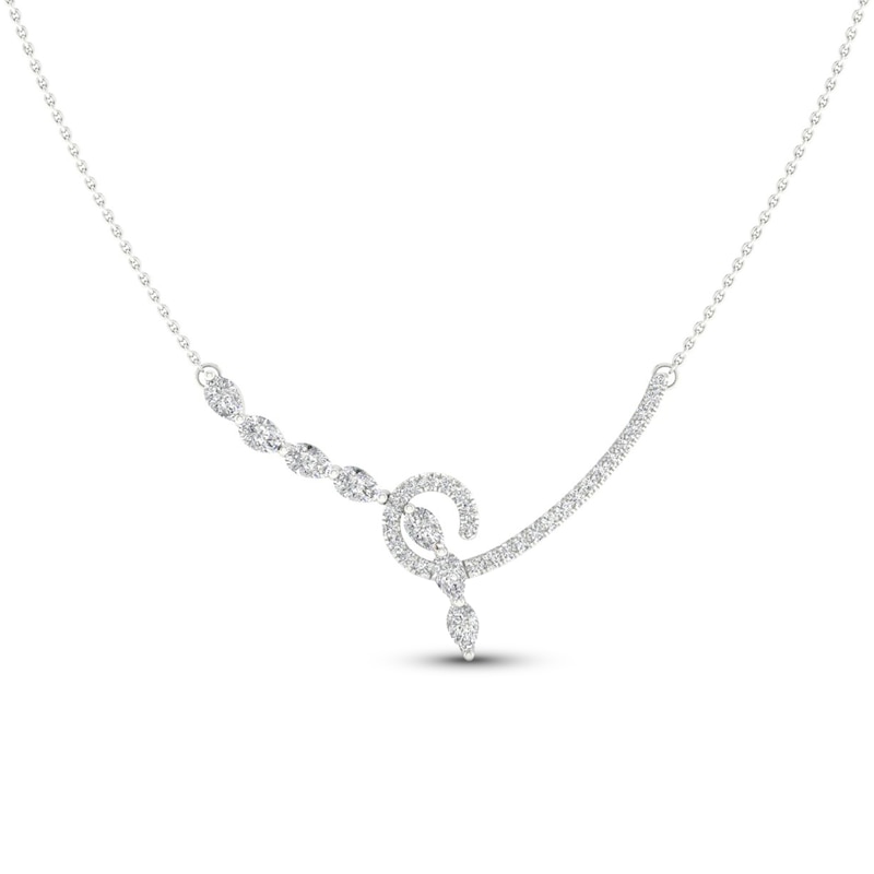 Main Image 1 of Diamond Swirl Necklace 1 ct tw Pear & Round-cut 14K White Gold