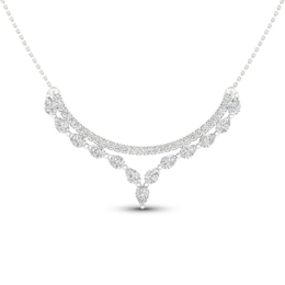 Diamond Double Row V Necklace 2 ct tw Pear & Round-cut 14K White Gold