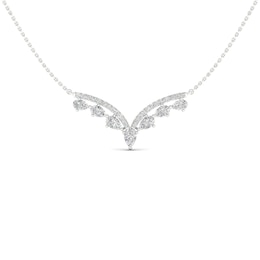 Diamond V Necklace 1-1/2 ct tw Pear & Round-cut 14K White Gold 18&quot;