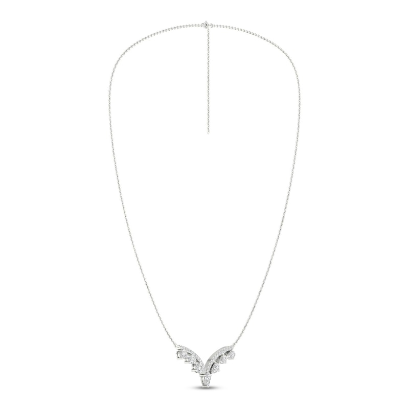 Diamond V Necklace 1-1/2 ct tw Pear & Round-cut 14K White Gold 18"