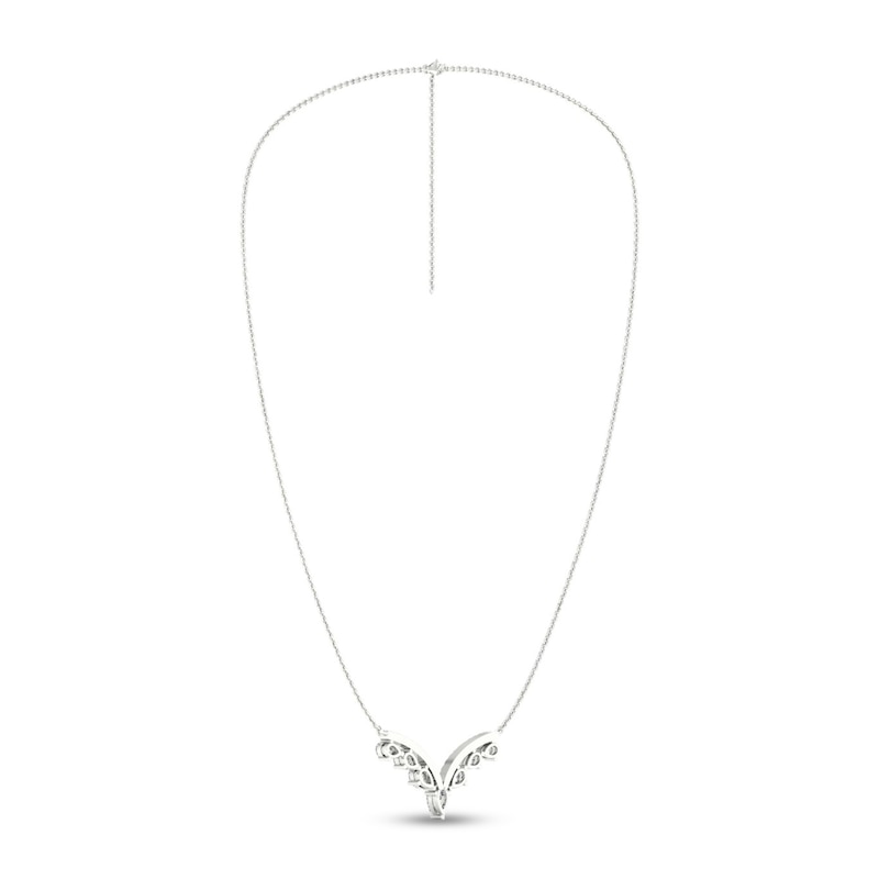 Diamond V Necklace 1-1/2 ct tw Pear & Round-cut 14K White Gold 18"