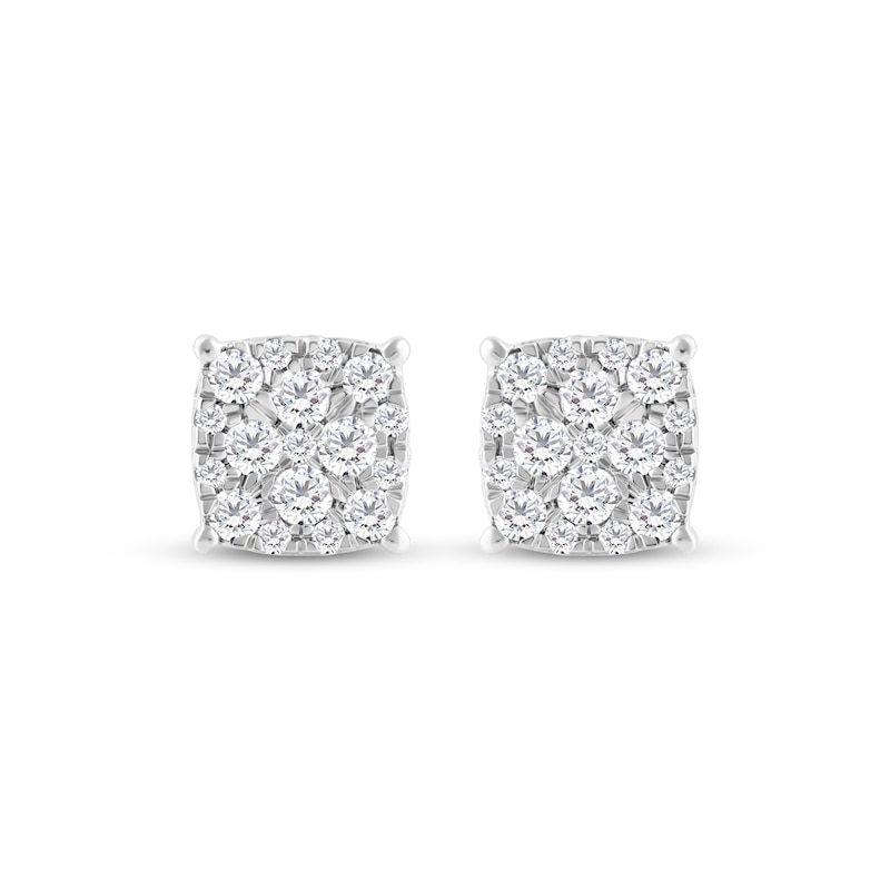 Main Image 2 of Men's Diamond Greek Key Stud Earrings 1/2 ct tw Round-cut 10K White Gold