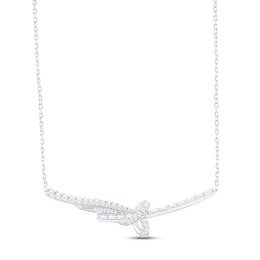 Diamond Bar Necklace 1 ct tw Round & Baguette-cut 10K White Gold 18&quot;