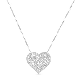 Diamond Cobblestone Heart Necklace 1/2 ct tw Baguette & Round-cut 10K White Gold 18&quot;