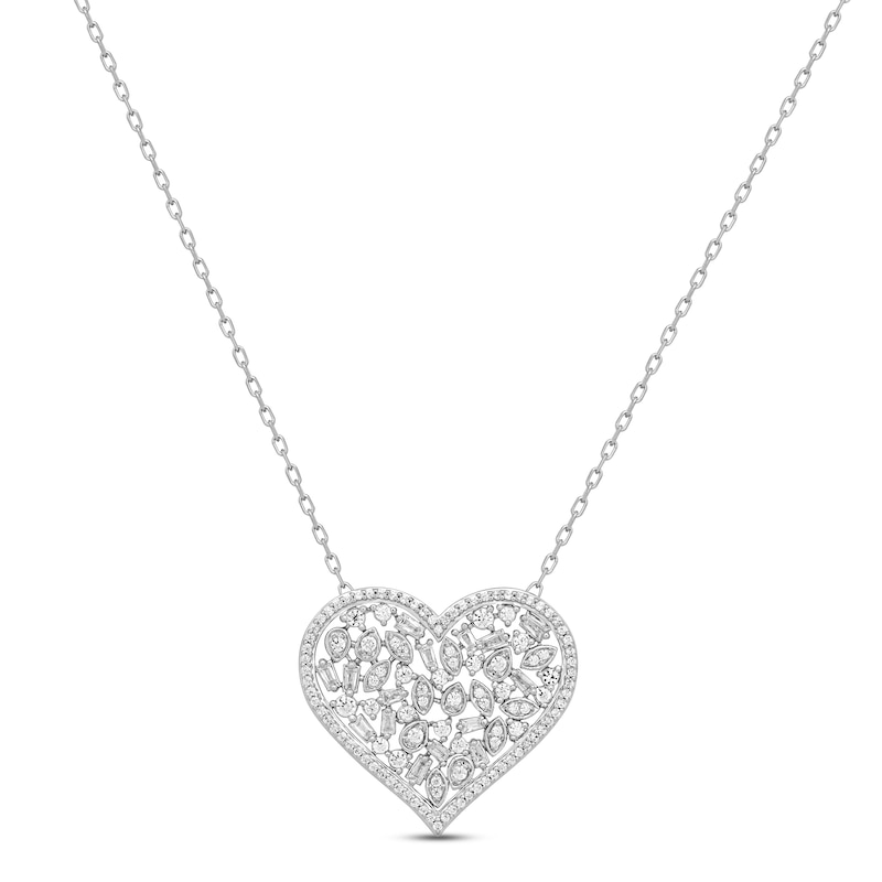 Diamond Cobblestone Heart Necklace 1/2 ct tw Baguette & Round-cut 10K ...