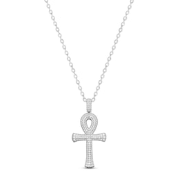 Diamond Ankh Necklace 1/2 ct tw Round-cut 10K White Gold 18&quot;