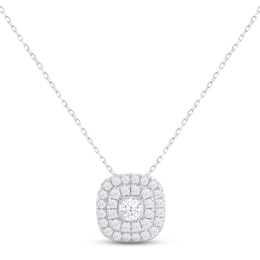 Lab-Grown Diamonds by KAY Cushion Necklace 1 ct tw Round-cut 14K White Gold 18&quot;