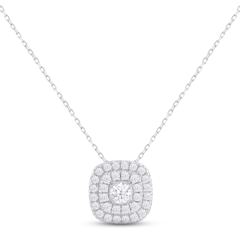 Lab-Grown Diamonds by KAY Cushion Necklace 1 ct tw Round-cut 14K White Gold 18"