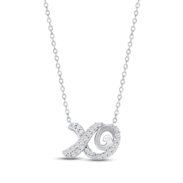 Diamond XO Necklace 1/10 ct tw Round-cut Sterling Silver 18&quot;