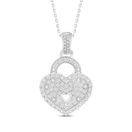 Diamond Heart Lock Necklace 1/8 ct tw Round-cut Sterling Silver 18"