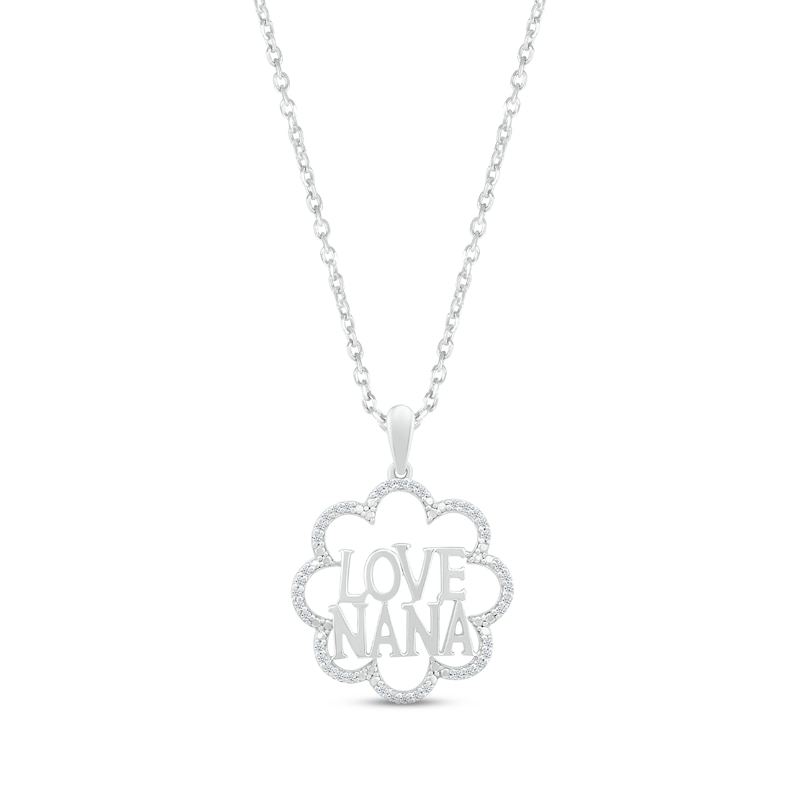 Main Image 1 of Diamond &quot;Love Nana&quot; Flower Necklace 1/8 ct tw Round-cut Sterling Silver 18&quot;